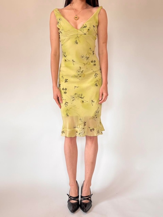 Vintage Dresses & Skirts - Vintage Y2K green floral midi dress medium small forever 21 2000s